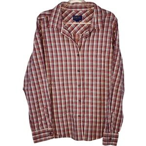 Pendleton Womens Plaid Long Sleeve Button Up Shirt Red Grey White Size Large EUC